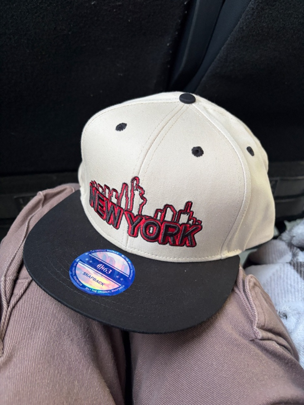 Abercrombie & Fitch Cream and Black New York Snapback Hat